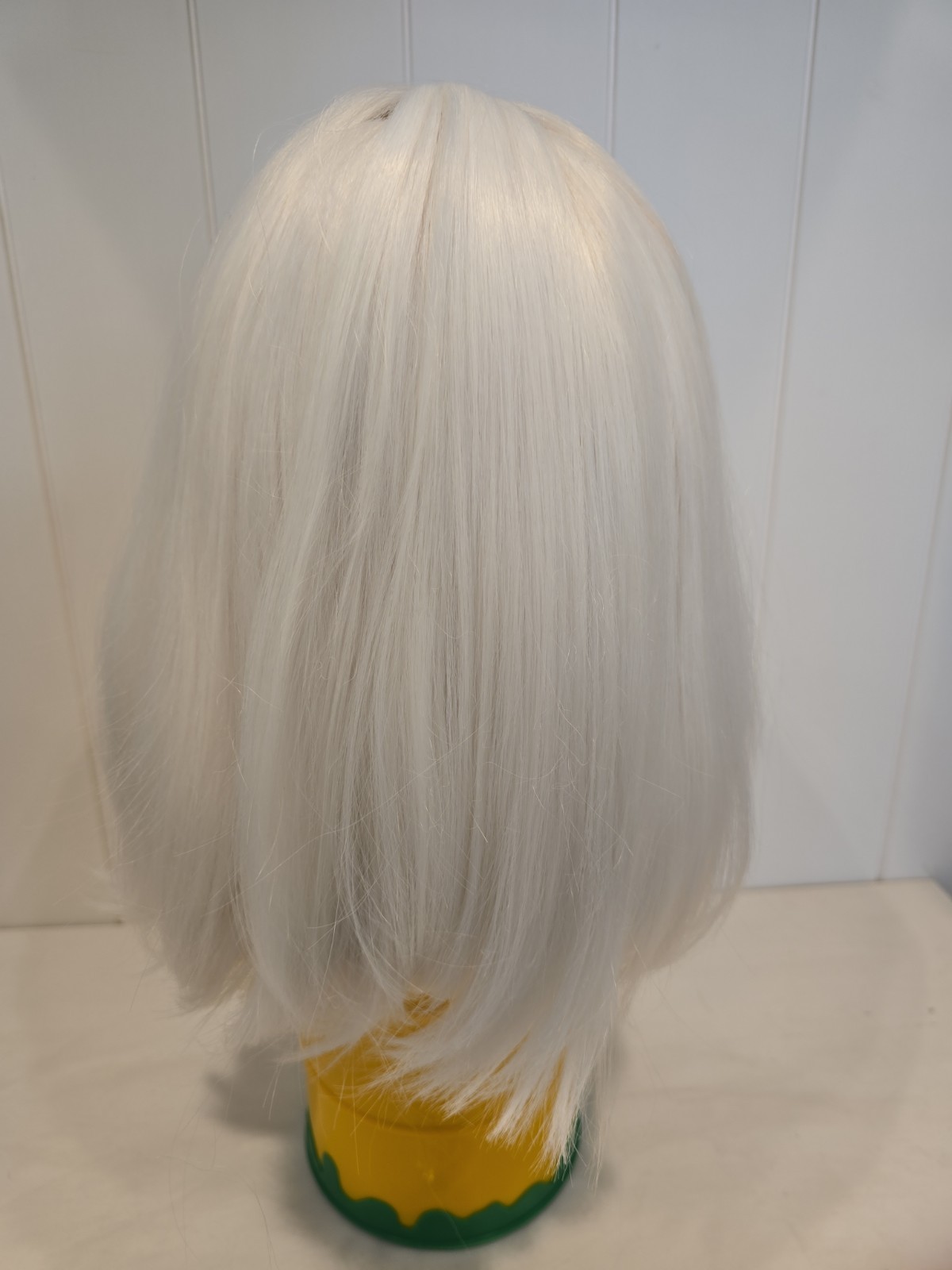 Short 12-in Bob With Bangs Straight White Wig, Costume, Daily Wear