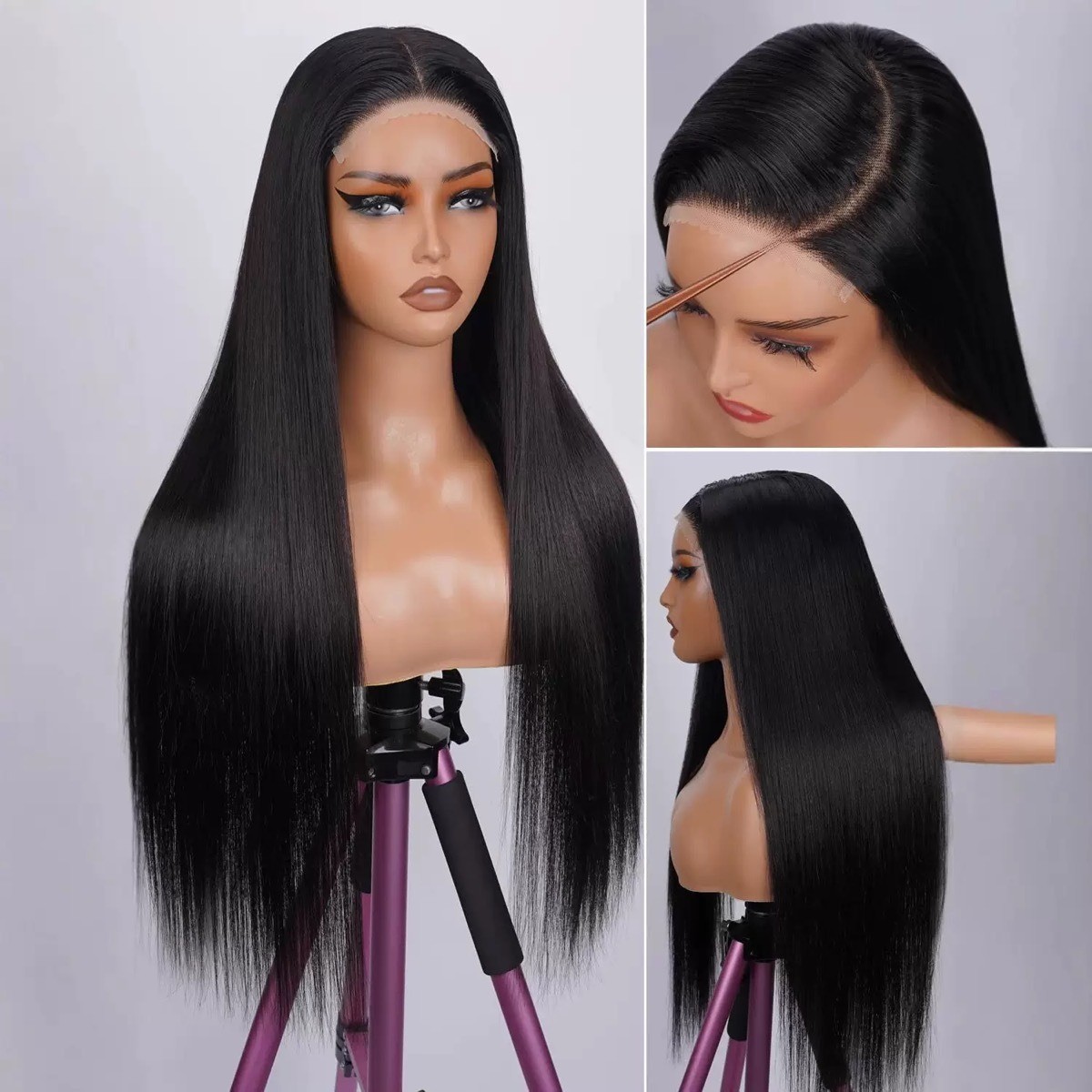 Natural black 13 x 4 Human Hair Headwear Long Straight Hair Wigs Straight Wigs
