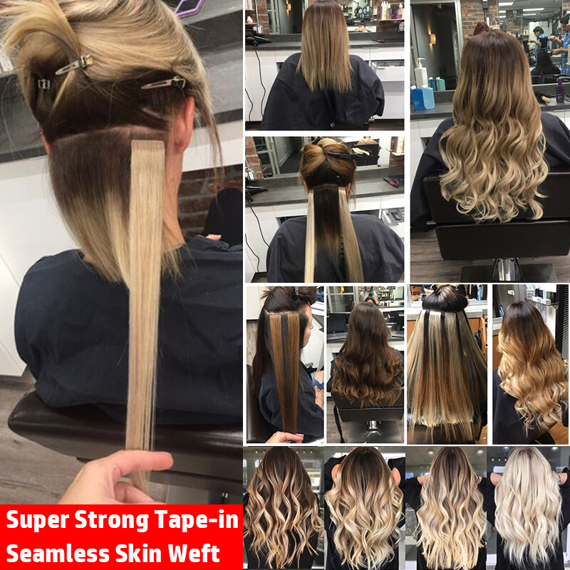 Tape in Hair Extensions 100% Remy Real Human Hair Skin Weft Black Brown Blonde S