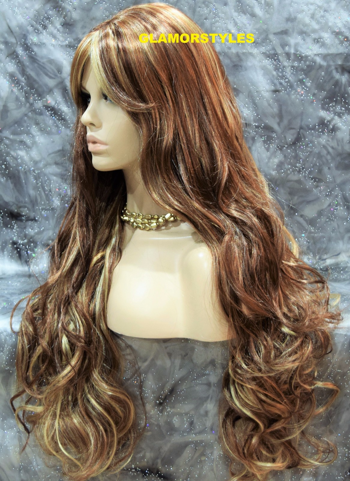 Long Wavy Layered Auburn Blonde Mix Full Synthetic Wig Hair Piece #RS29 NWT