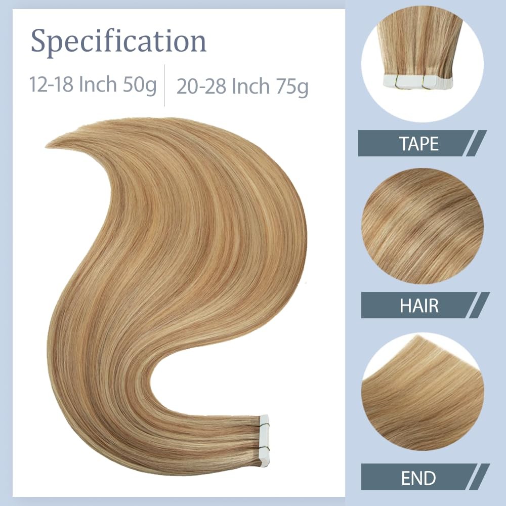 Lakaisa 28 Inch P27/613 Highlight Tape In Extensions Human Hair Honey Blonde