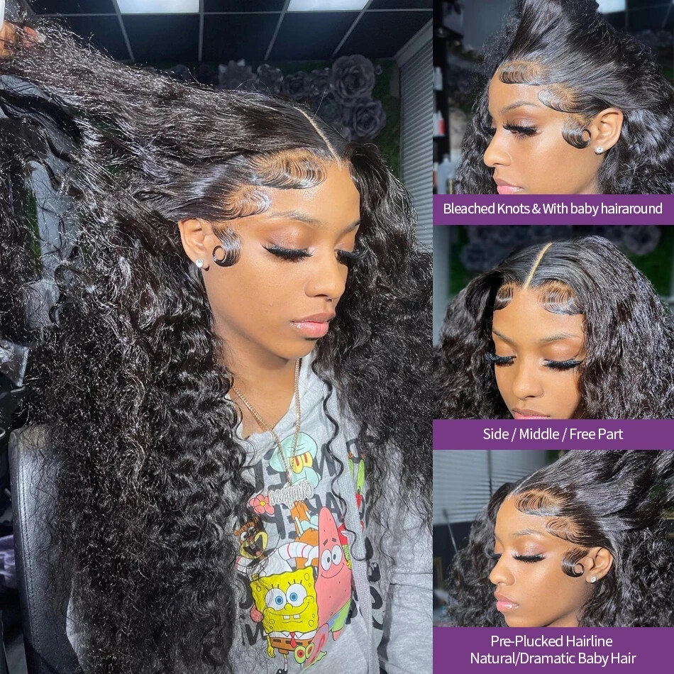 40″ 13×6 HD Lace Frontal Wig, Deep Wave, 150% Density, Preplucked,Brazilian Hair