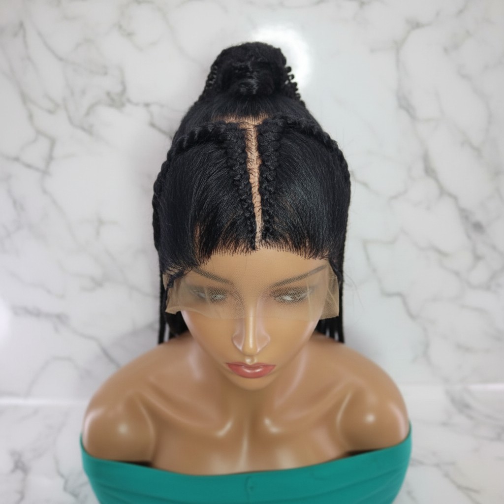 Braided Wig. Two Braids Feeds into Deep Waves. Full Lace with baby hair