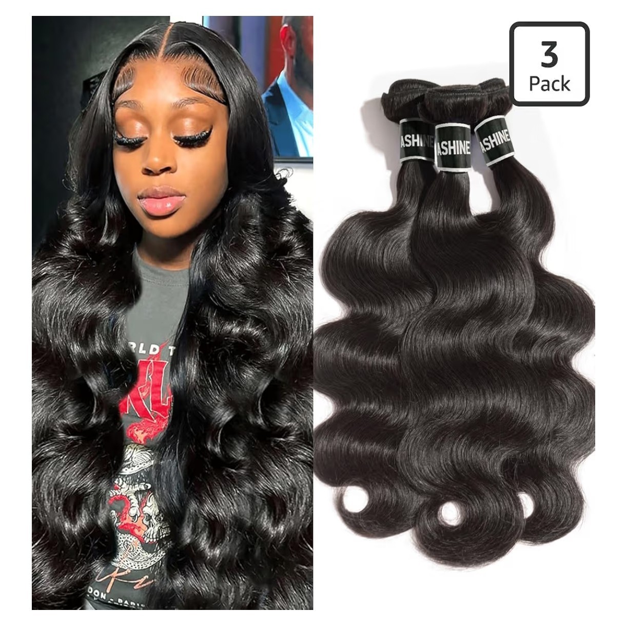 ASHINE Human Hair Bundles Body Wave Straight Unprocessed Cambodian 16/18/20”