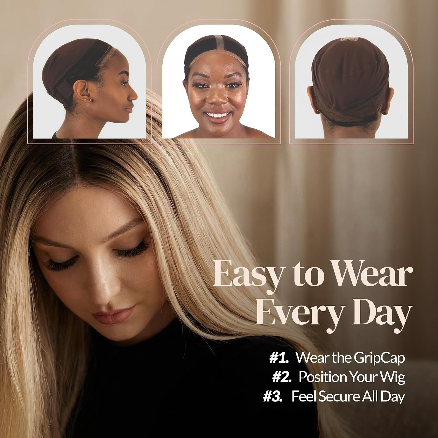 Adjustable Lace Wig Grip Cap for Women – Non-Slip, Breathable Comfort, Chocol…