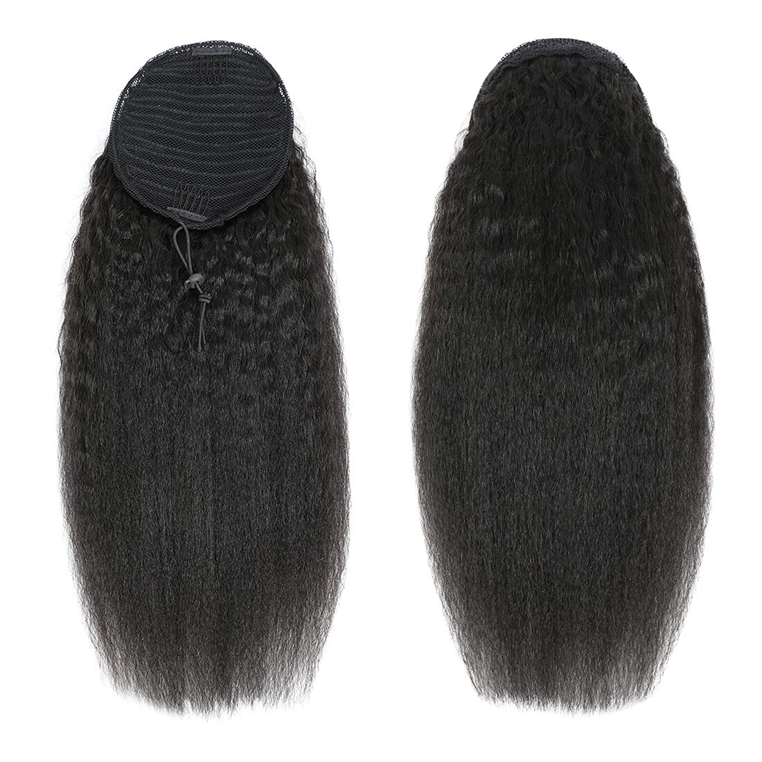 Ponytail Extensions Human Hair Wrap Drawstring Adjustable 18″ Kinky Straight