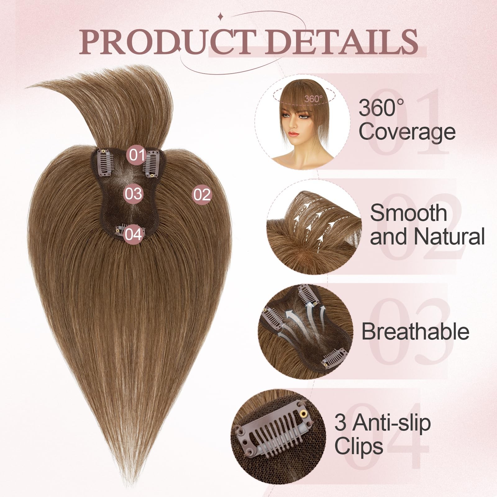 Sego Human Hair Toppers Bangs For Women Double-Layer Hand-Stitched Thinning