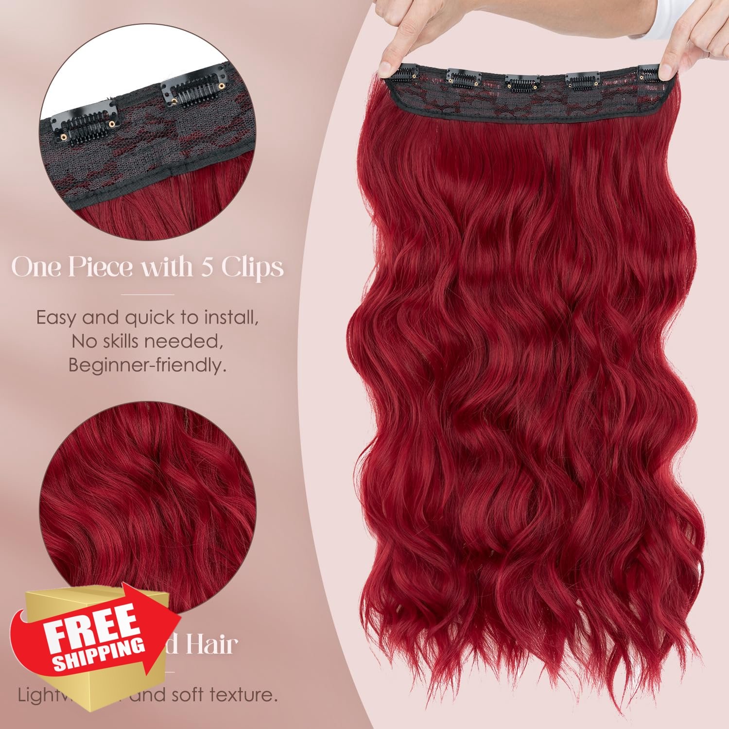 S-noilite 24″ Red Curly Clip In Hair Extensions