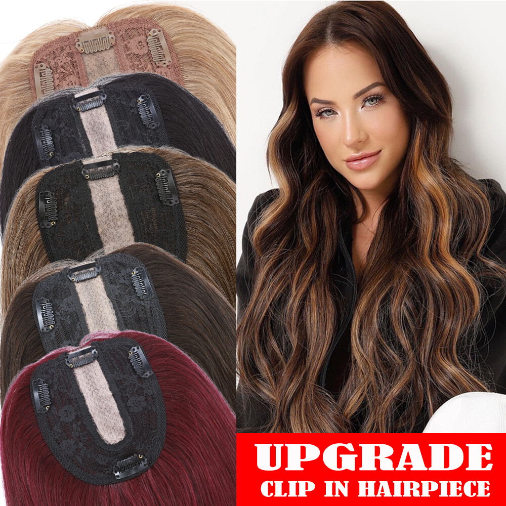 Silk Base Women Topper Hairpiece Clip In Remy Human Hair Wiglet Toupee Wig 4Clip