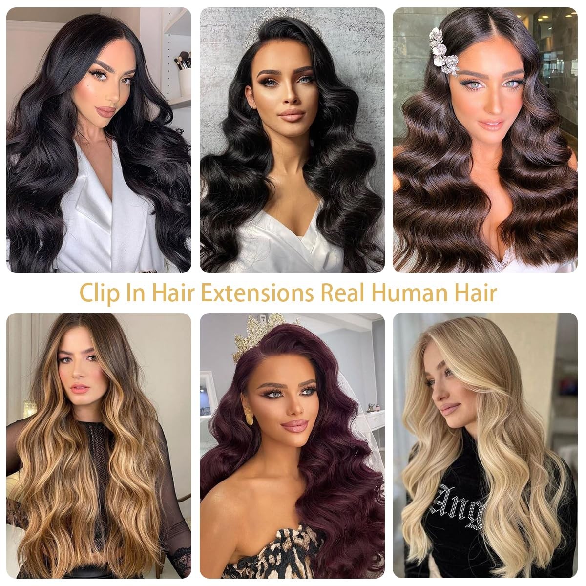 Real Human Hair Clip-In Extensions 8pcs 70g 20″ Medium Brown Seamless Straight