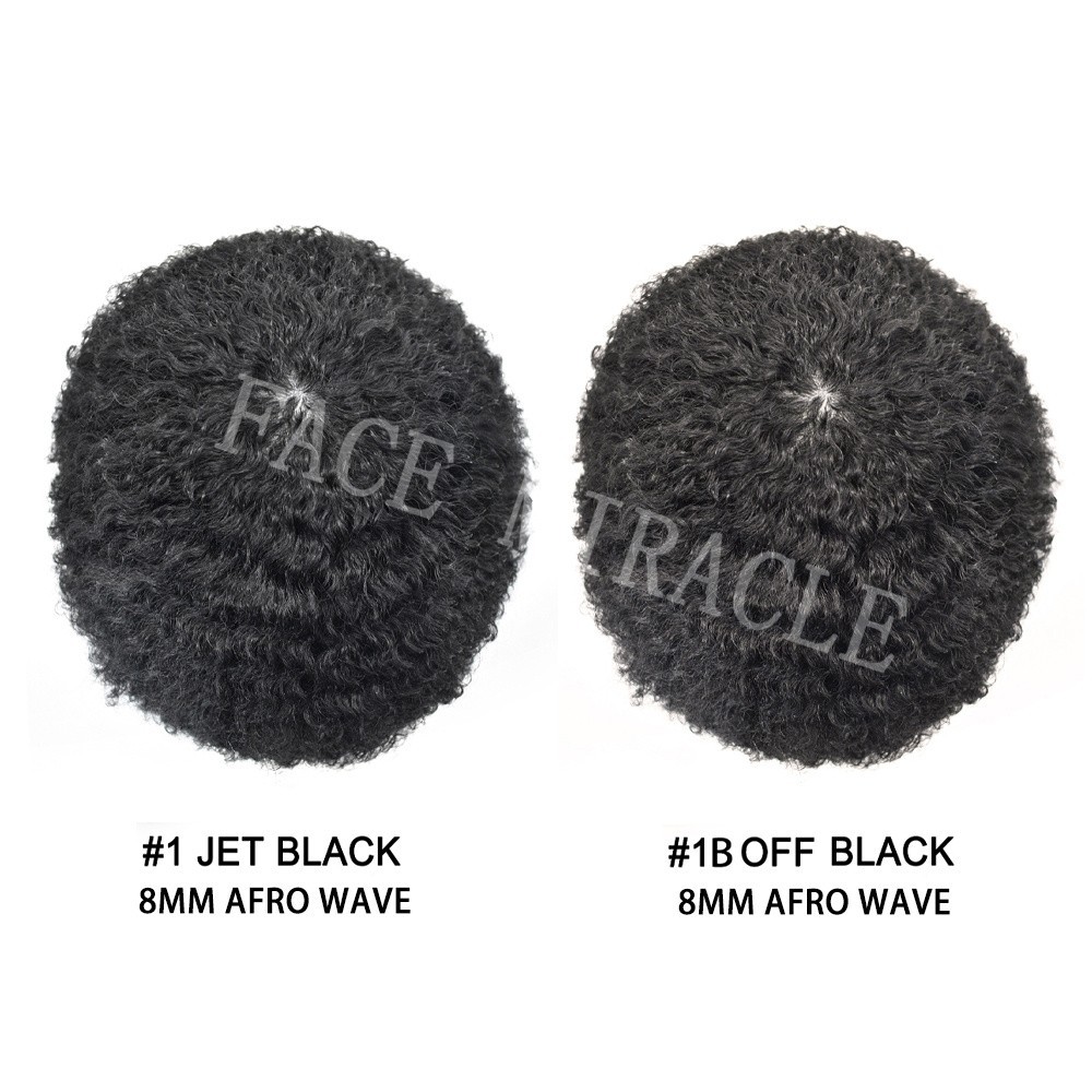 Afro Curl Toupee for Black Men Full PU Mens Hairpieces for African American Man