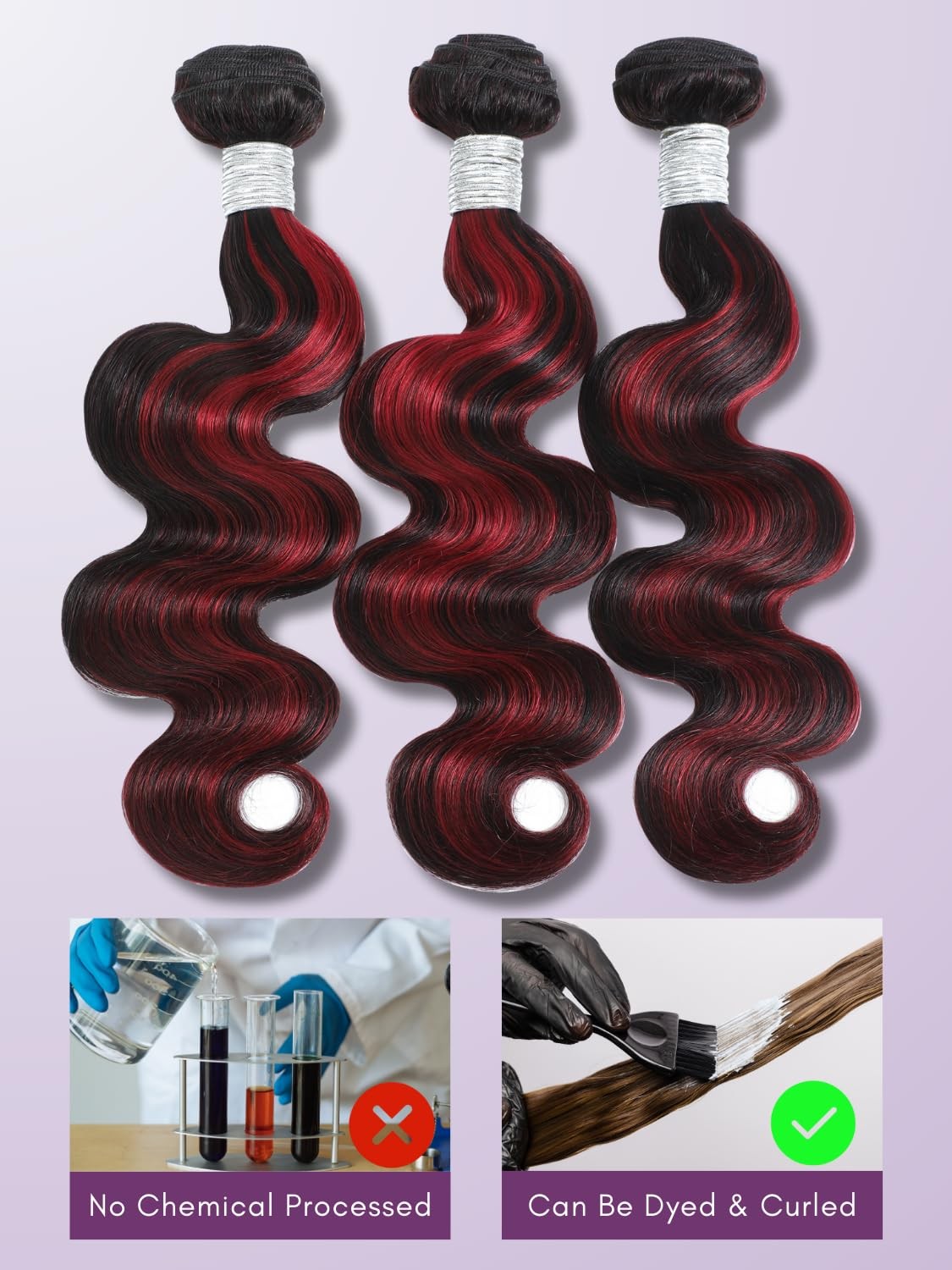 Auroo Burgundy Highlight 2X6 Hd Lace Closure Bundles Body Wave12A Thick Real