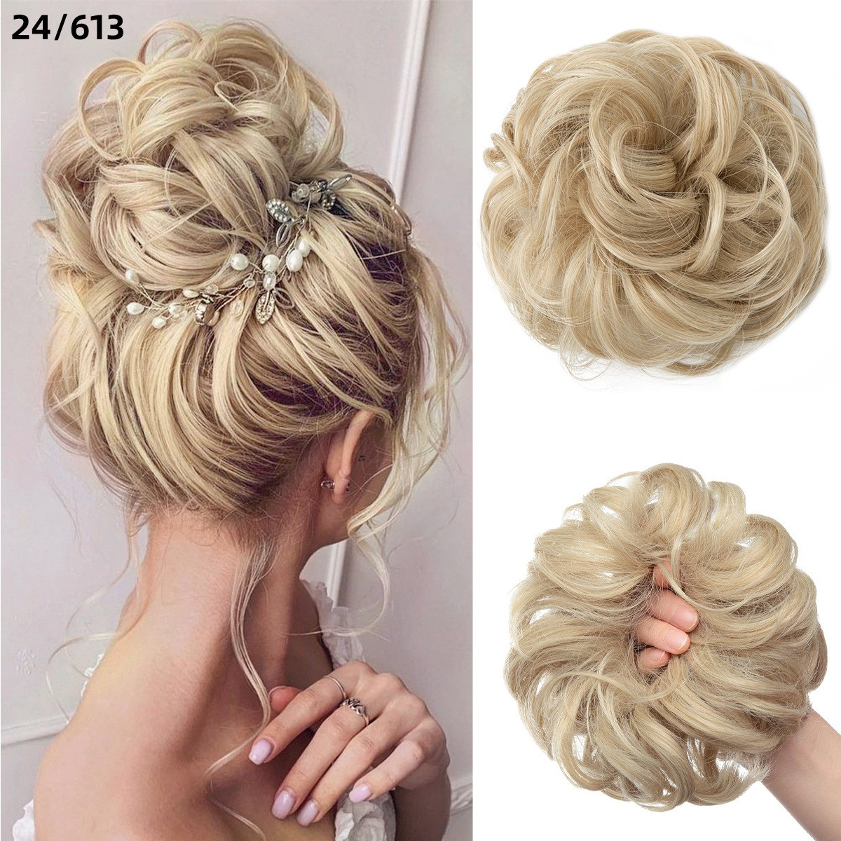 2PCs Small Messy Bun Hair Pieces Women Synthetic Curly Mini Scrunchies Hairpiece