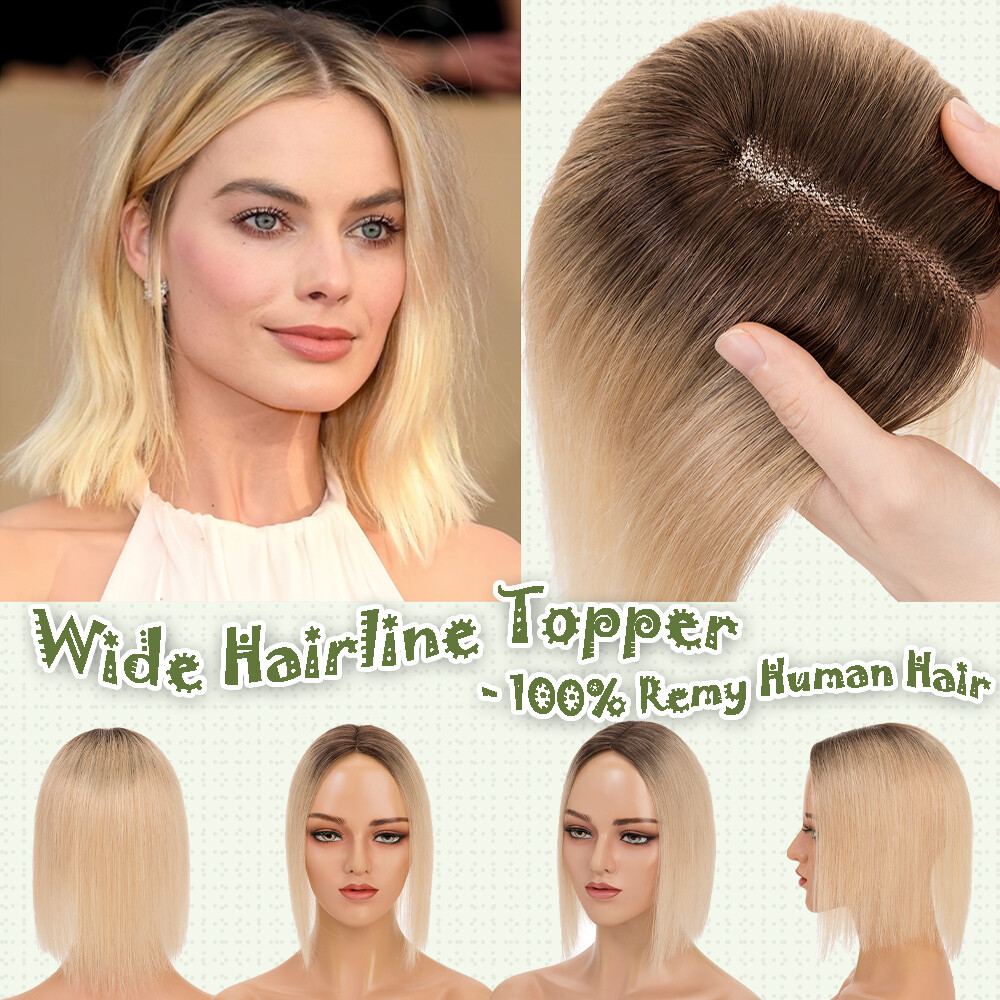 Women Topper Clip in Remy Human Hair Lace Base Hair Pieces Wide Hairline Part