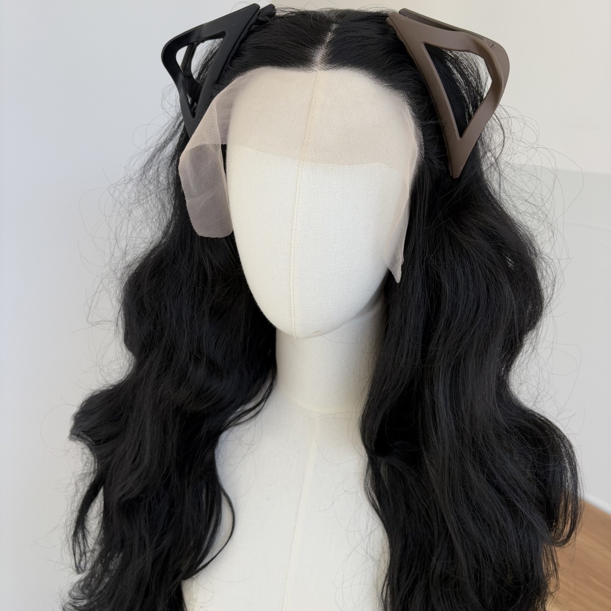 Women Long Wavy Synthetic Hair Heat Resistant Off black Lace Frontal Wig