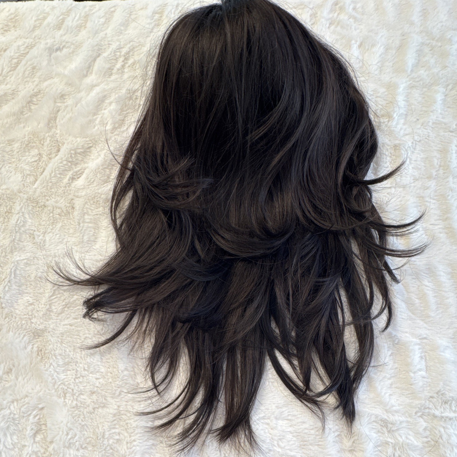 Synthetic Lace Front Wig Dark Brown Wavy Layered w/ Adjustable Strap Women