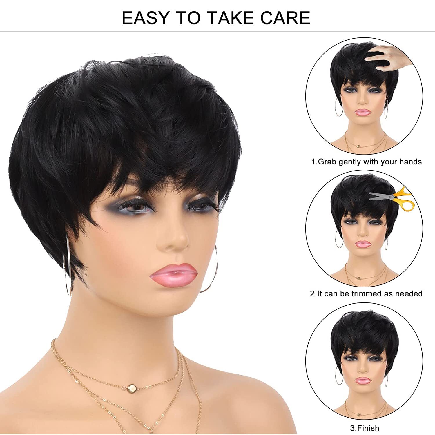 Pixie Human Hair Black Short Cuts Wigs Brazilian Women Hairstyles Natural Wigs