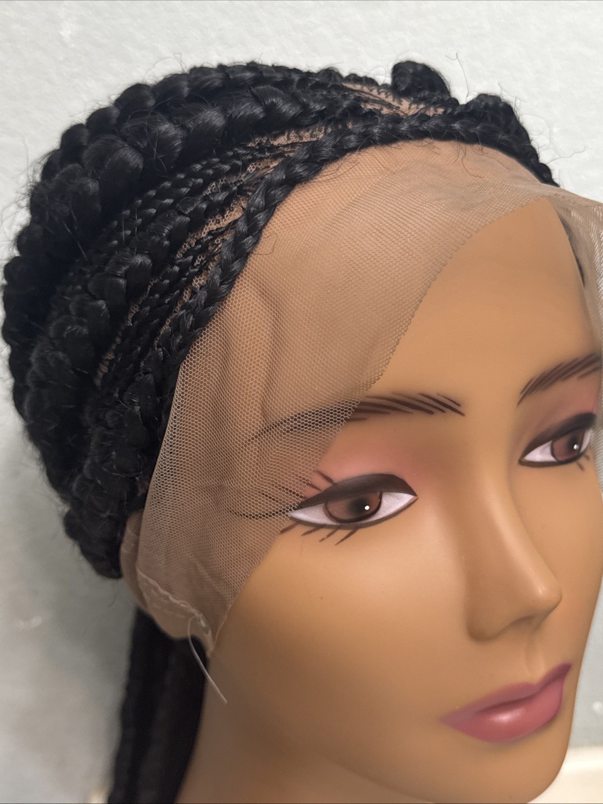 African Black Styled Large Cornrow Braided Lace Wig 28″