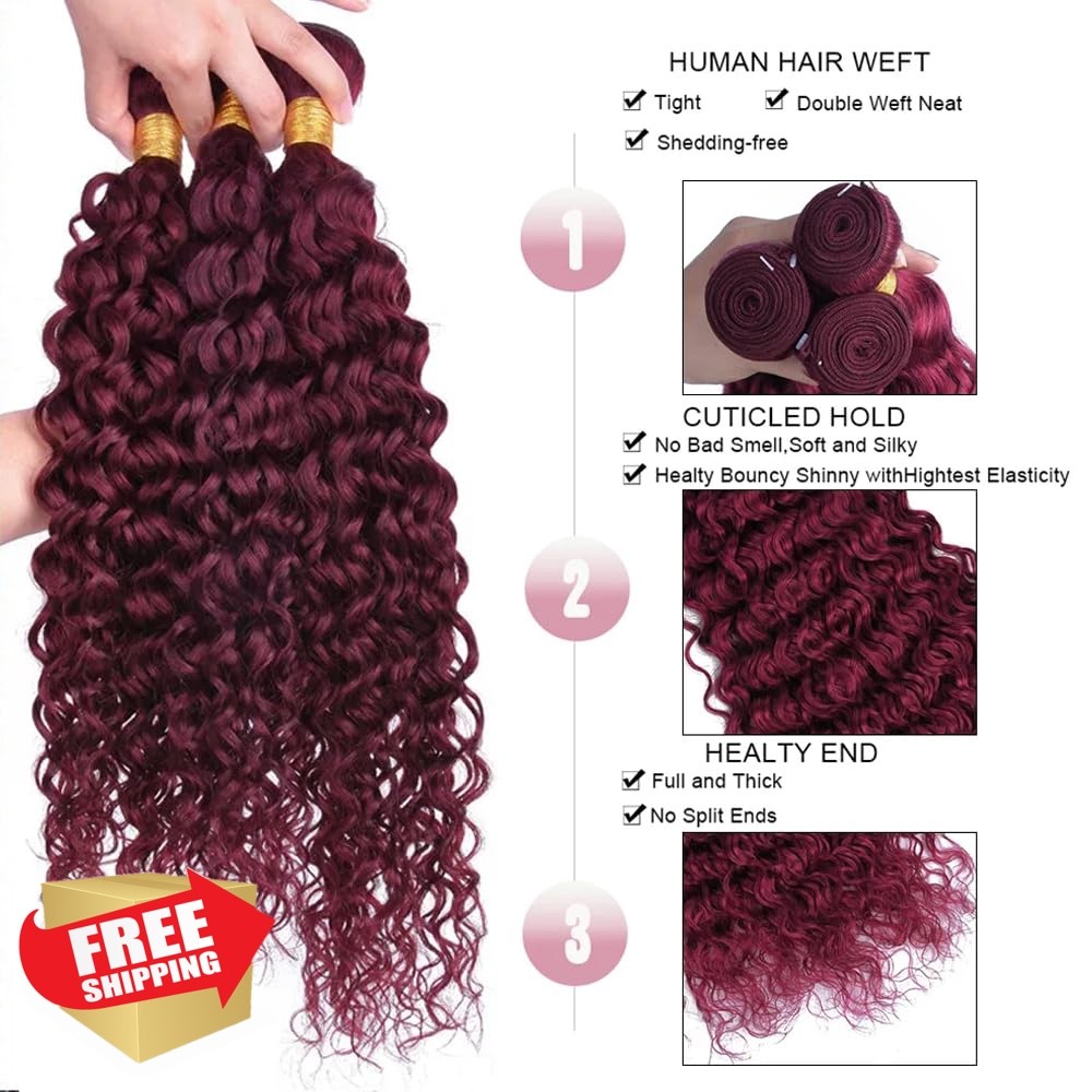 99j Burgundy Bundles Human Hair Water Wave Bundles Human Hair 24 26 28 Inch W…