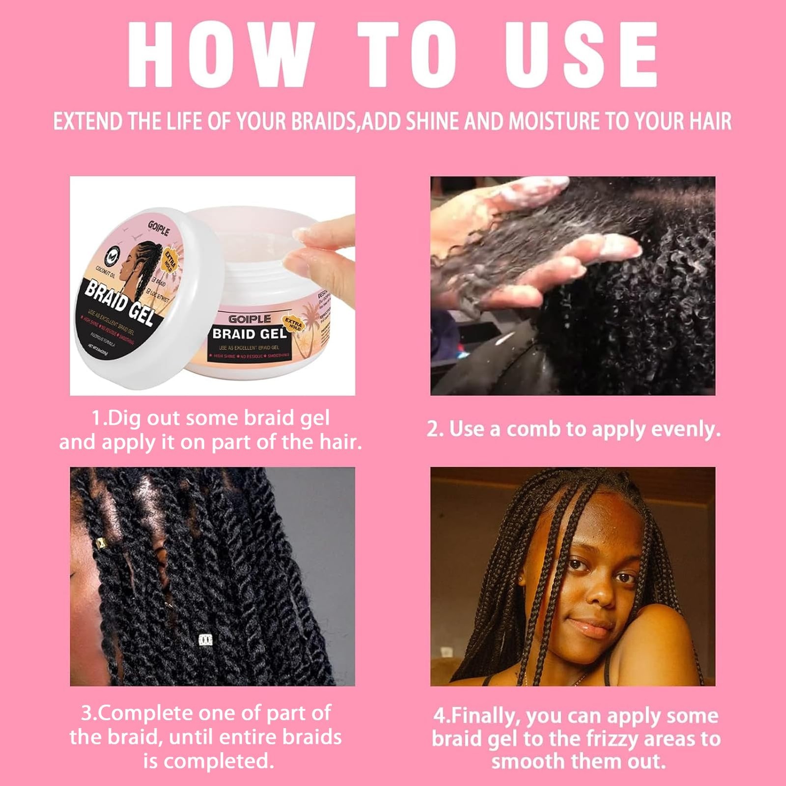 Braid Gel Good for Twist, Locs, Braids, Edge No Flake Extra Hold High Shine