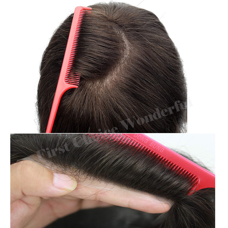 MONO Mens Toupees Replacement System Wigs 100% Real Virgin Human Hair Straight F