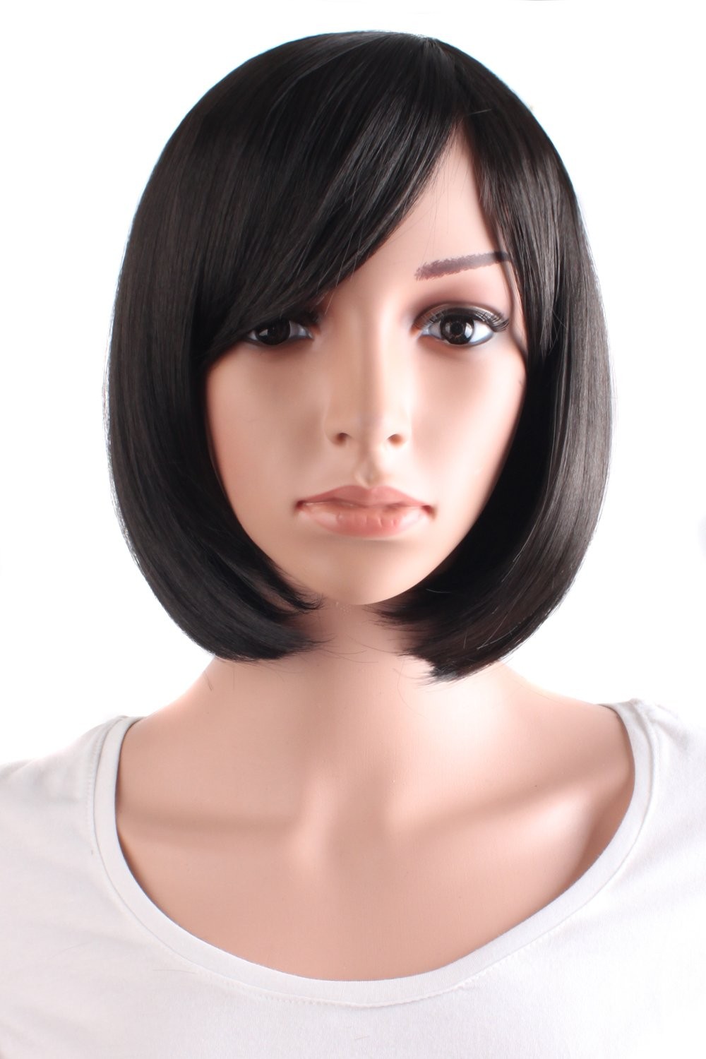 30 cm/12 Inch Side Bangs Synthetic Straight Short Bob Wig (Black)