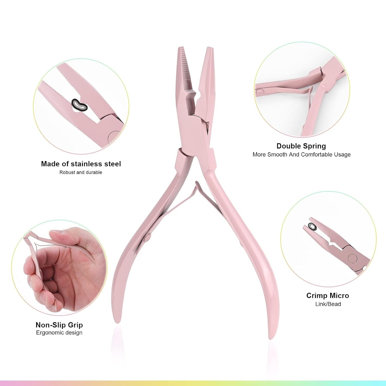 Elegant Pink Hair Extension Tool Set – Durable Beading Pliers & Hook Included