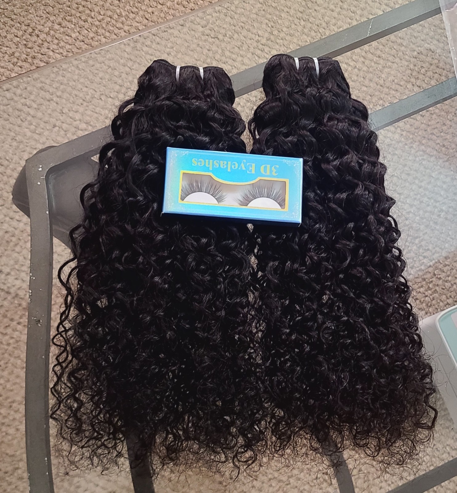 set of 1 eyelashes, 2 Bundles 20 inch jerry curl 100% human hair extensions 200g