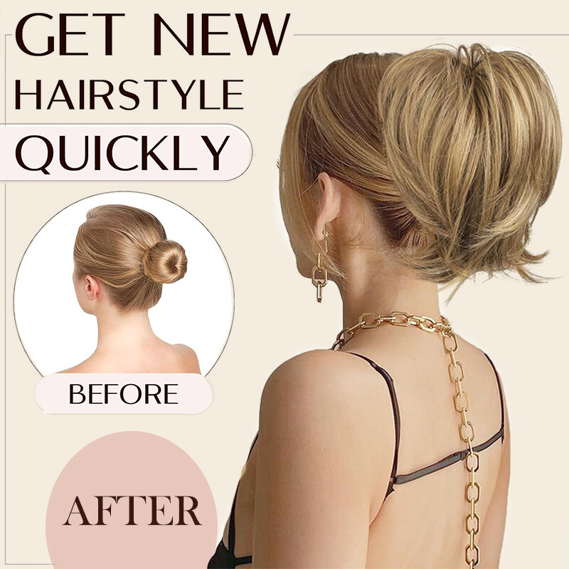 Claw On Messy Bun Updo Scrunchie Clip In Hair Ponytail Extension Highlight Brown