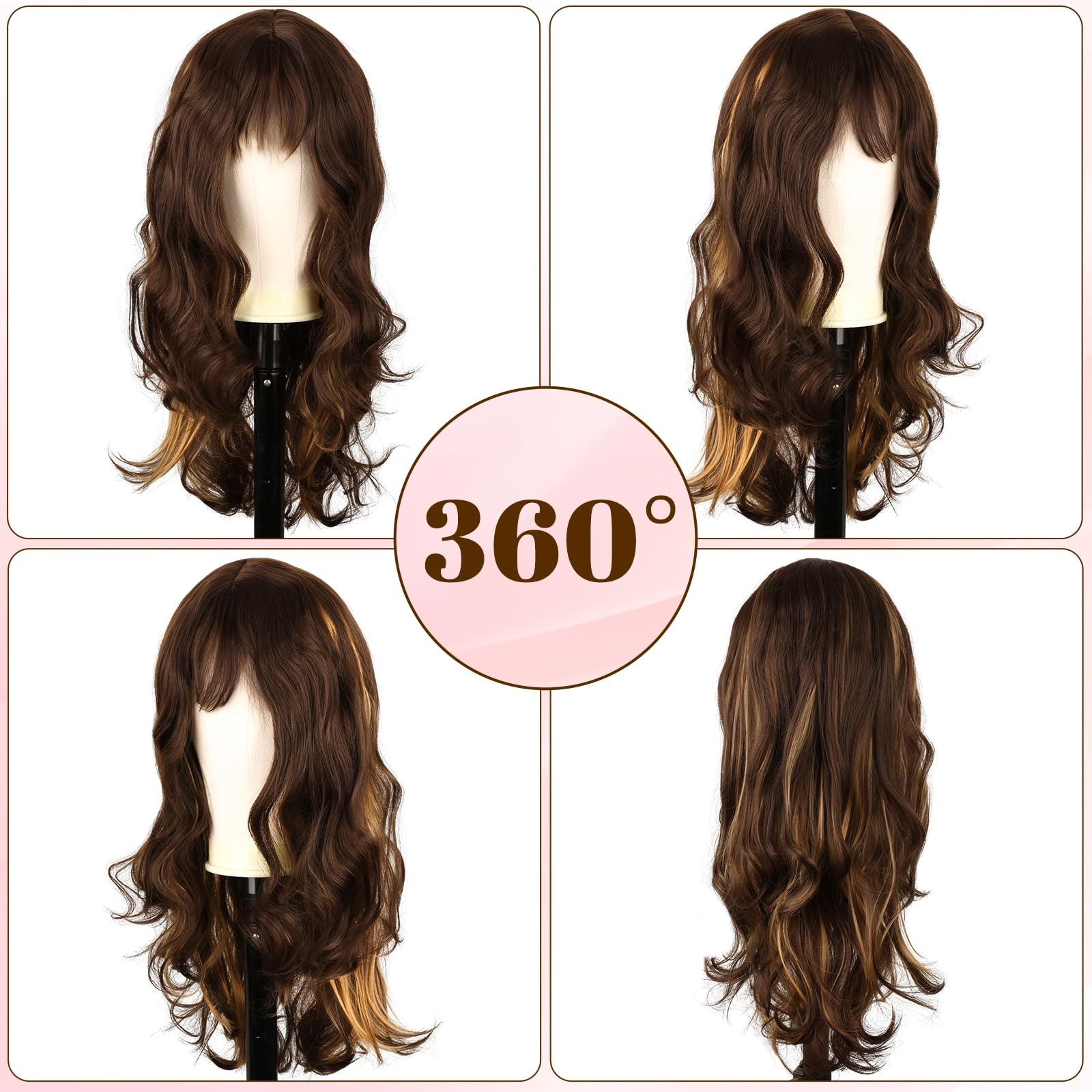 Long Brown Mixed Blonde Wavy Wigs for White Women Kinky 26 Inch Glueless Wig …