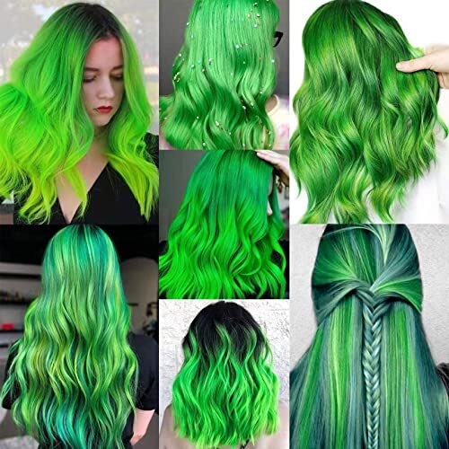 Green Hair Extensions Clip in, 22 Inch 10 Pcs 22 Inch (Pack of 10) 10PCS-Green