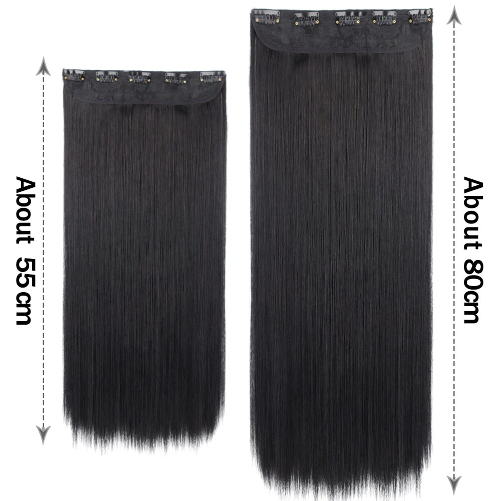 Synthetic 5 Clip In Hair Extension Long Straight Hairstyle Hairpiece Black Brown
