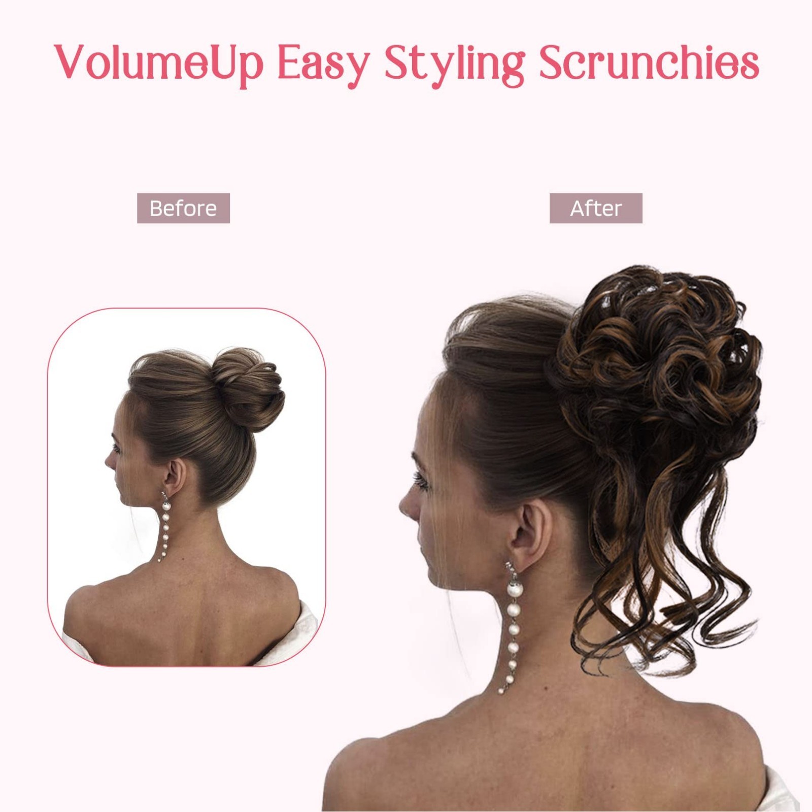2PCS Messy Bun Hair Piece – Wavy Curly Updo Extensions with Tendrils for Women