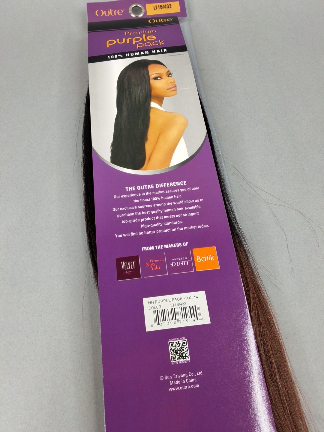 14” Purple Pack LT1B/433 Black & Auburn Yaki Straight 100% Human Hair Extension