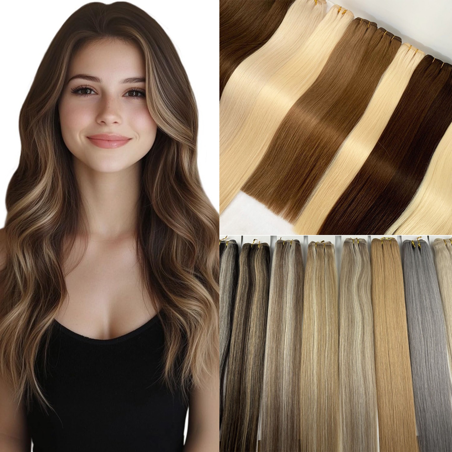 Double Weft Human Hair Extensions Sew in Weft Human Hair Weaves Highlight Colors