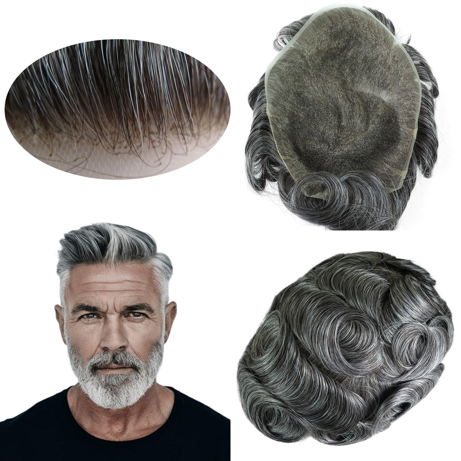 Human Hair Toupee for Men Natural Swiss Lace Systems 90% Density Hairpiece #1B50