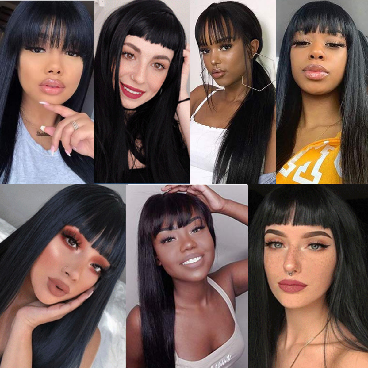 Black Long Straight Cosplay Party Wig With Fringe Synthetic Hair Soft