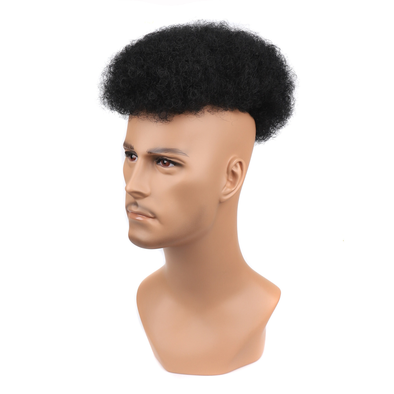 Short Afro Curly Hair Toupee for Men Human Hair Black Replacement Hairpiece
