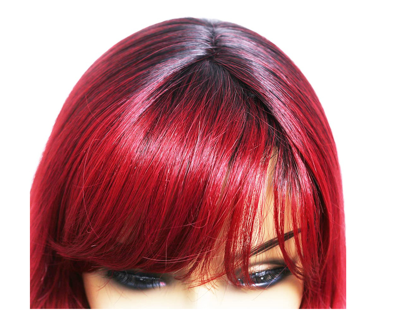 ANDRIA Women’s 26″ Wavy Wig w/Bangs Synthetic Heat Resist Ombre Burgundy Red NWT