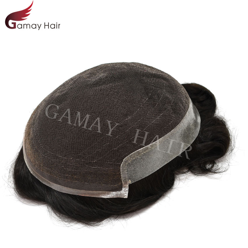 French Lace Front Mens Toupee Hairpiece Poly Skin Pu Hair Replacement System Wig