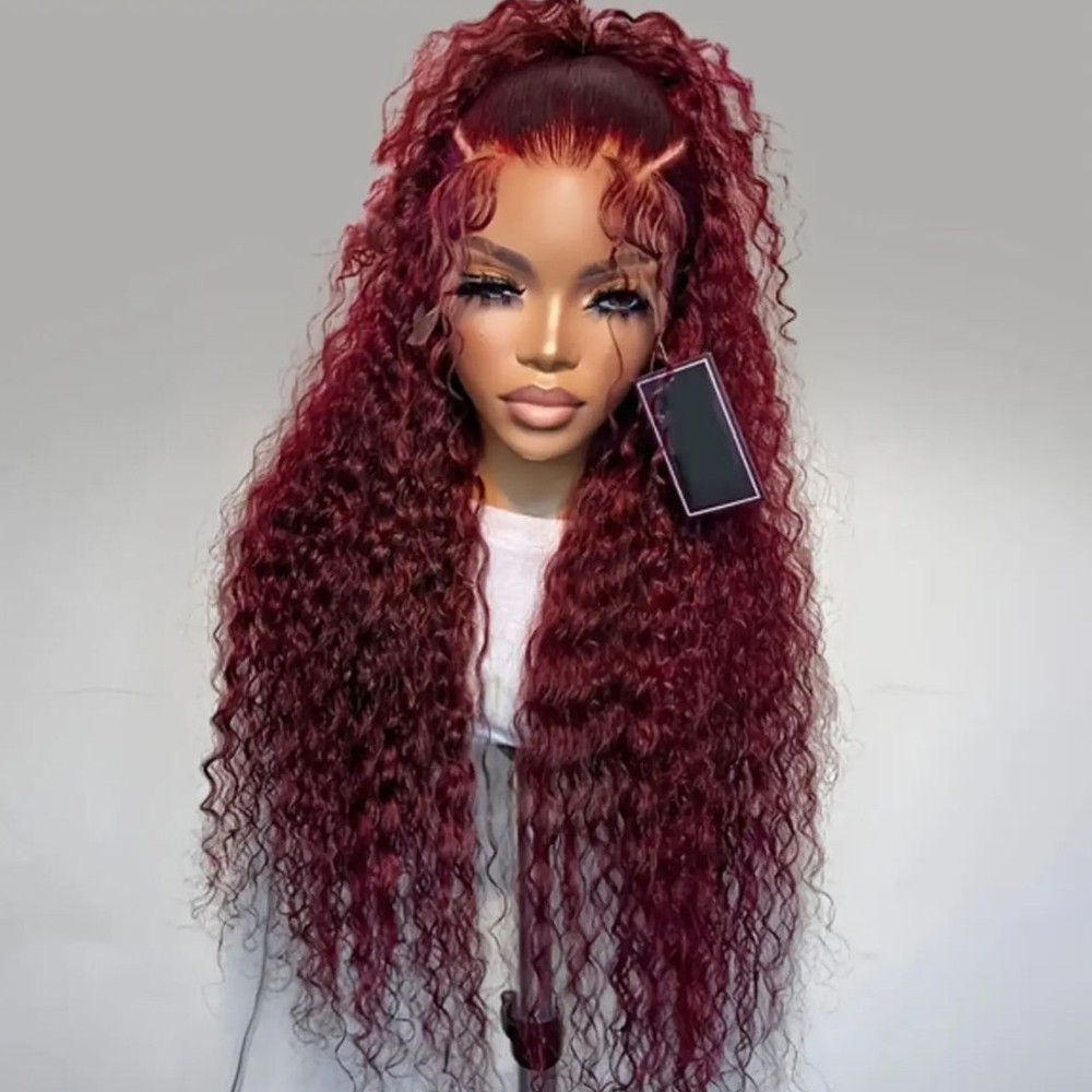 Glueless Lace Front Wigs Wine Red Long Water Wave Hair Natural Hairline Glueless
