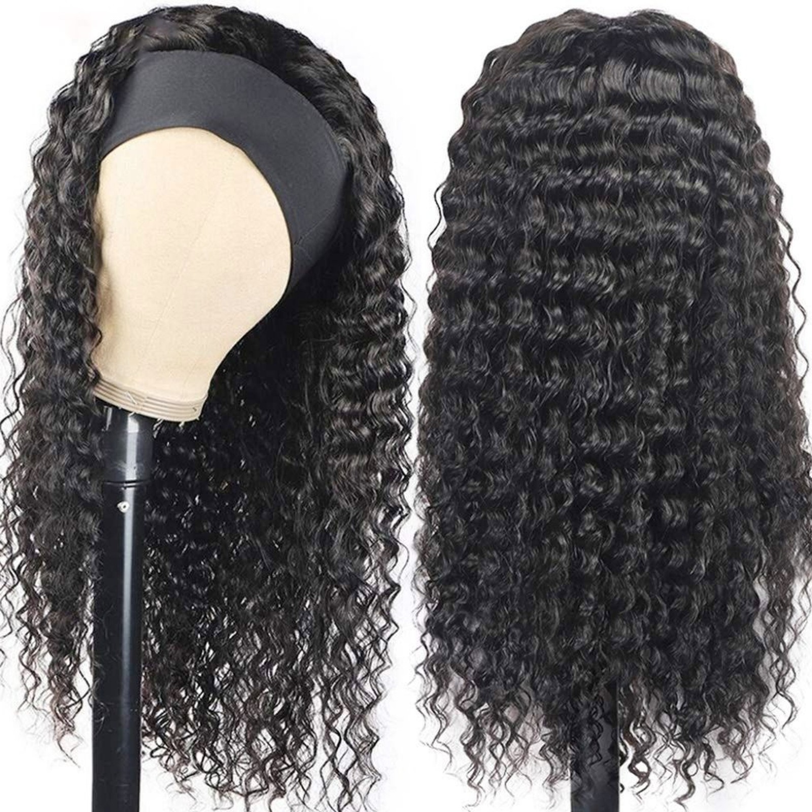New 28″ Natural Black Kinky Curly Headband Glueless Wear & Go Synthetic Wig