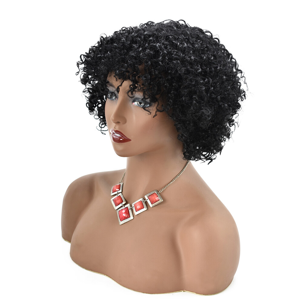 Kinky Curly Afro Wigs with Bangs Short Human Hair Wig for Black Women Brazilian