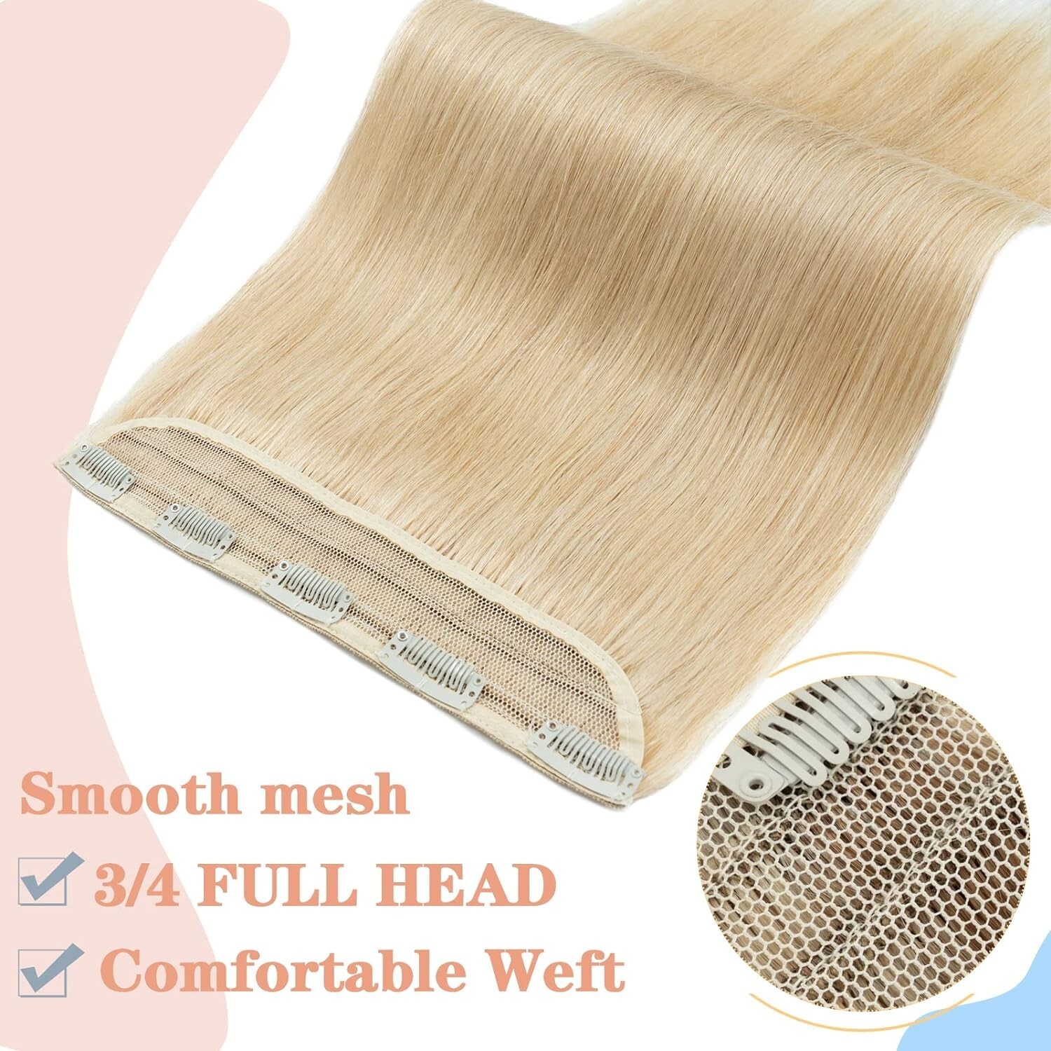 100% Remy Human Hair Extension Clip-in, 16″ #24 Natural Blonde 3/4 Full Head 45g