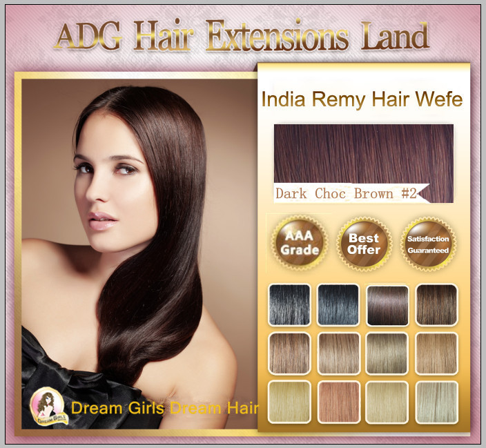 20″ Indian 100% Human Remy Weft Hair Extensions 100g Double Drawn #2 Dark Brown