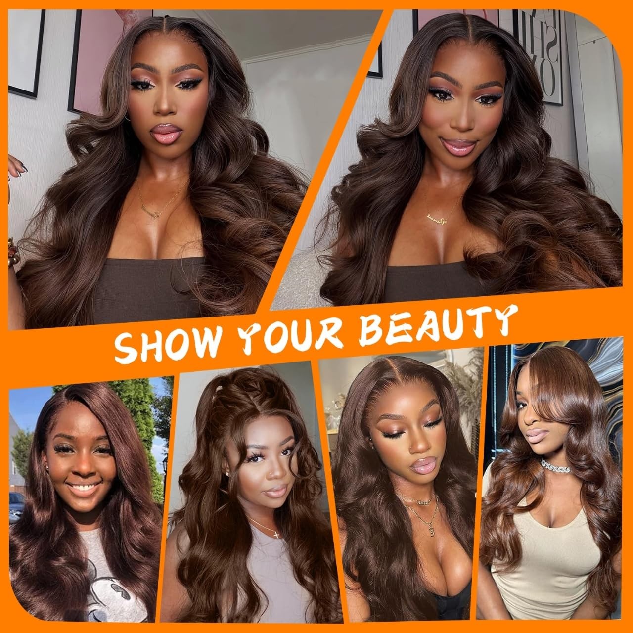 30″ Chocolate Brown Body Wave Lace Front Wig, 200% Density, Pre-Plucked Human Ha