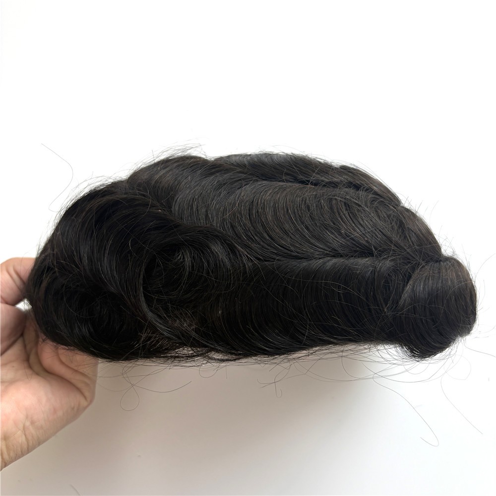 Mens Toupee Human Hair System Full Poly Thin Skin Hair Piece Replacement System