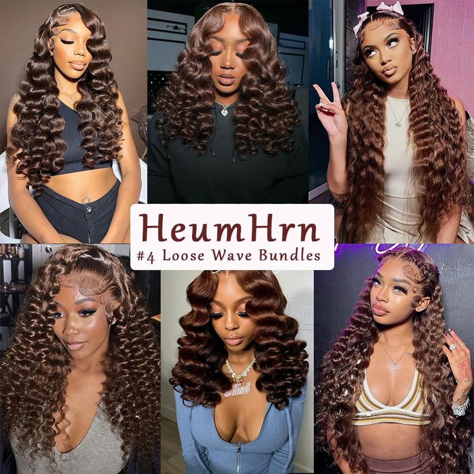 Heumhrn 4 Brown Bundles Human Hair Chocolate Loose Deep Wave Bundles 20 20 20