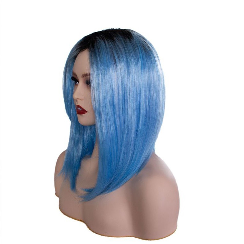 1Pc High Temperature Wire Wig For Cosplay Blue Short Straight Fashion Wig