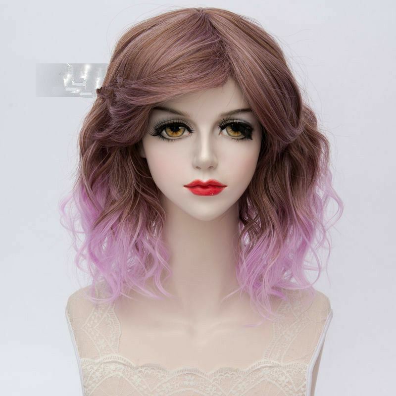 Synthetic Halloween 35cm Short Ombre Fancy Curly Cosplay Stylish Party Wig